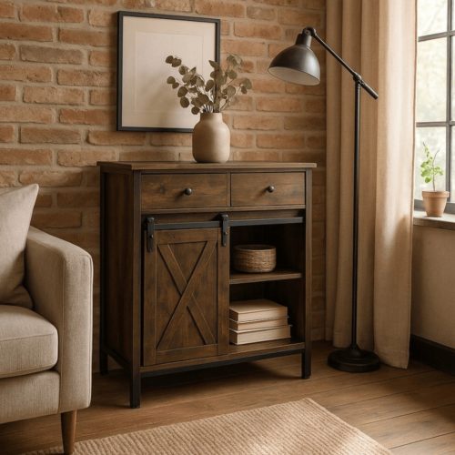 Comodă COLE 70 cm stejar rustic/negru