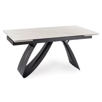   Masă ceramică extensibilă 160–220 cm, alb marmură/negru DEVON