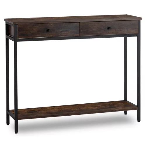 Consolă pentru hol cu sertare și poliță, 100 cm, stejar rustic/negru EVERLY