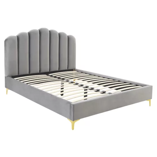 Pat 160×200 cm, gri, tapițat cu velur GEMINI