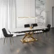 Masă extensibilă dining cu blat ceramic 160–240 cm, culoare marmură albă/auriu IBIZA