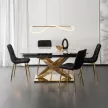 Masă extensibilă dining cu blat ceramic 160–240 cm, culoare marmură albă/auriu IBIZA