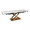 Masă extensibilă dining cu blat ceramic 160–240 cm, culoare marmură albă/auriu IBIZA