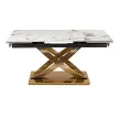 Masă extensibilă dining cu blat ceramic 160–240 cm, culoare marmură albă/auriu IBIZA