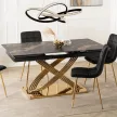 Masă extensibilă dining cu blat ceramic 160–240 cm, culoare marmură neagră/auriu IBIZA