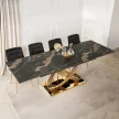 Masă extensibilă dining cu blat ceramic 160–240 cm, culoare marmură neagră/auriu IBIZA