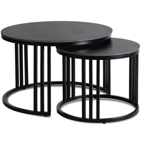 Set măsuțe de cafea ceramic, culoare marmură neagră/negru JERRY