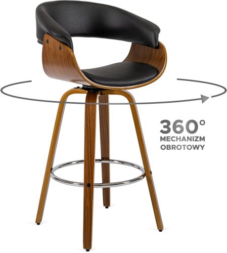 Scaun de bar rotativ elegant cu tapițerie piele ecologică neagră JERSEY