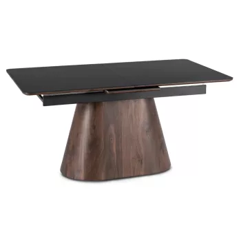   Masă extensibilă dining cu blat ceramic 160–200 cm, culoare negru/nuc LIZBONA