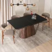 Masă extensibilă dining cu blat ceramic 160–200 cm, culoare negru/nuc LIZBONA
