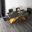 Masă extensibilă de dining cu blat ceramic 160–240 cm, culoare marmură negru-auriu/auriu LUIGI