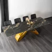Masă extensibilă de dining cu blat ceramic 160–240 cm, culoare marmură negru-auriu/auriu LUIGI
