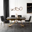 Masă extensibilă de dining cu blat ceramic 160–240 cm, culoare marmură negru-auriu/auriu LUIGI