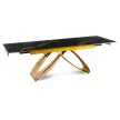 Masă extensibilă de dining cu blat ceramic 160–240 cm, culoare marmură negru-auriu/auriu LUIGI
