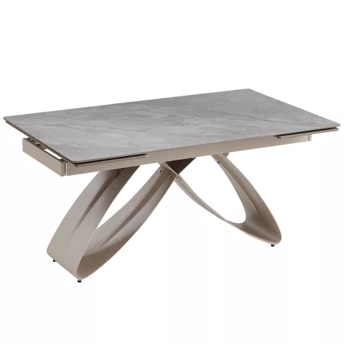 Masă extensibilă ceramică Luigi 160–240 cm, blat marmură gri, bază cashmere