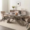 Masă extensibilă ceramică Luigi 160–240 cm, blat marmură gri, bază cashmere