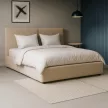 Pat 140×200 cm, cu ladă pentru lenjerie, bej, tapițat cu catifea reiată MARSYLIA