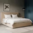 Pat 160×200 cm, cu ladă pentru lenjerie, bej, tapițat cu catifea reiată MARSYLIA