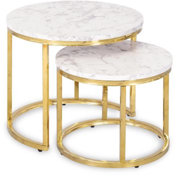   Set măsuțe de cafea cu finisaj efect marmură, cadru auriu OLIS
