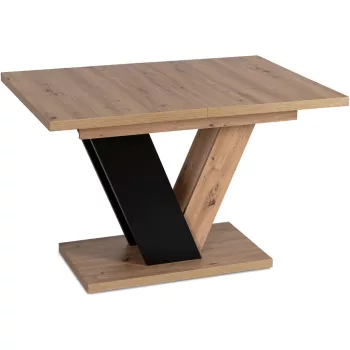   Masă de dining în culorile stejar Artisan/negru. CLARK 120–160 cm