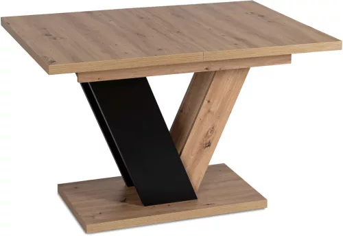 Masă de dining în culorile stejar Artisan/negru. CLARK 120–160 cm