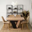 Masă de dining în culorile stejar Artisan/negru. CLARK 120–160 cm