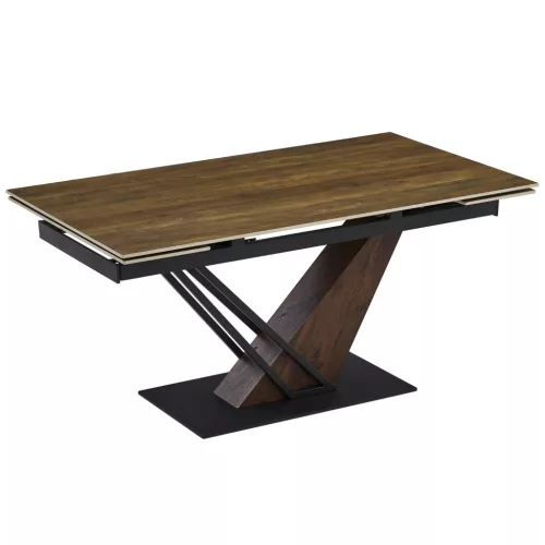 Masă extensibilă de dining cu blat ceramic 160–220 cm, culoare maro închis/negru REX