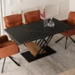 Masă extensibilă ceramică 160–220 cm, culoare marmură neagră/nuc REX