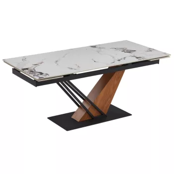   Masă extensibilă de dining cu blat ceramic 180–240 cm, culoare marmură albă/stejar REX 2