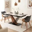 Masă extensibilă de dining cu blat ceramic 180–240 cm, culoare marmură albă/stejar REX 2