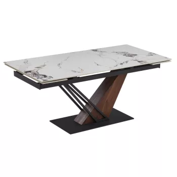   Masă extensibilă de dining cu blat ceramic 180–240 cm, culoare marmură albă/nuc REX 2