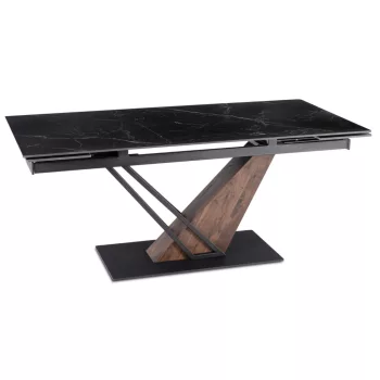   Masă extensibilă de dining cu blat ceramic 180–240 cm, culoare marmură neagră/nuc REX 2