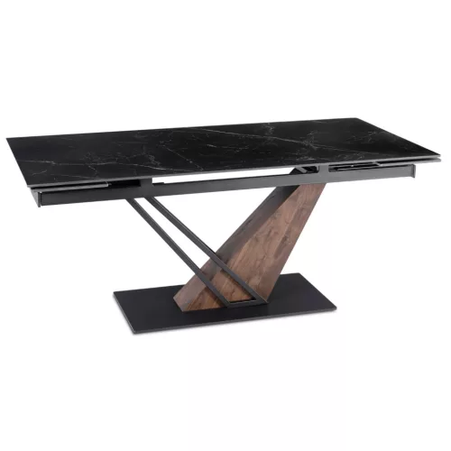Masă extensibilă de dining cu blat ceramic 180–240 cm, culoare marmură neagră/nuc REX 2