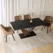 Masă extensibilă de dining cu blat ceramic 180–240 cm, culoare marmură neagră/nuc REX 2