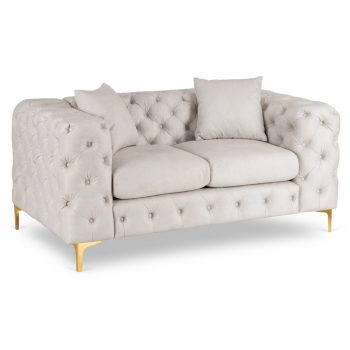 Canapea 2 locuri crem, tapițată cu catifea SORRENTO 2S