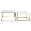 Set măsuțe de cafea ceramic, finisaj marmură albă, cadru auriu TENOR