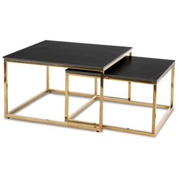   Set măsuțe de cafea ceramic, finisaj marmură neagră, cadru auriu TENOR