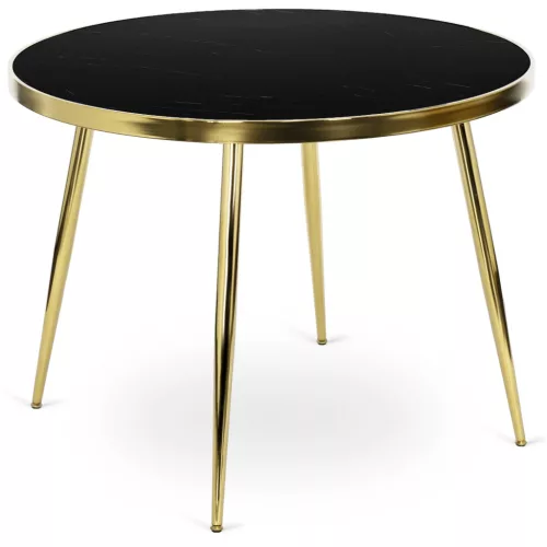 Masă de dining din sticlă 100 cm, culoare negru/auriu TINGA