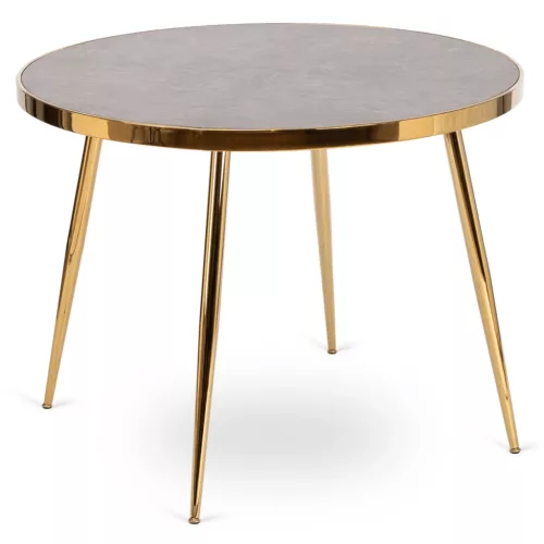 Masă dining din sticlă 100 cm, culoare marmură gri/auriu TINGA