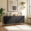 Comodă 180 cm, două uși glisante, culoare negru TRISH