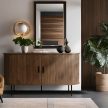 Comodă TRISH 140 cm cu uși glisante, culoare nuc