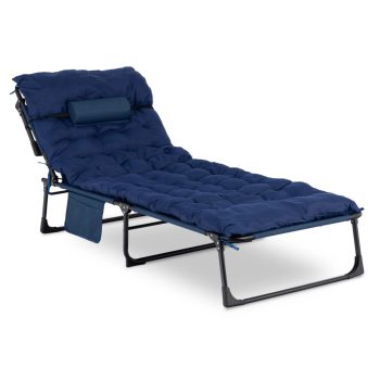   Șezlong de grădină / pat de camping albastru închis – VENUS