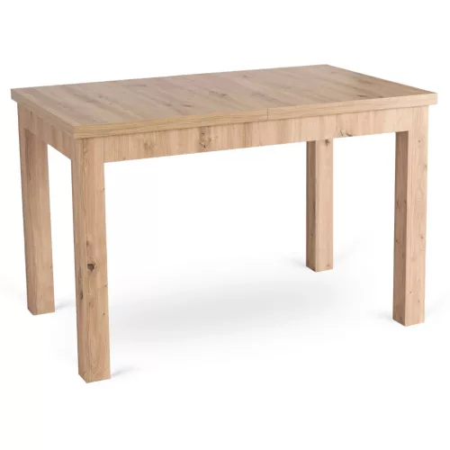Masă de dining extensibilă în culoarea stejar Artisan. SKUBI 120–160 cm
