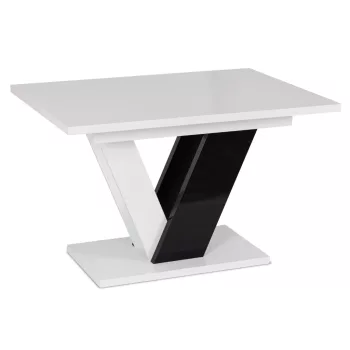   Masă extensibilă de dining 120–160 cm, finisaj alb/negru lucios CLARK