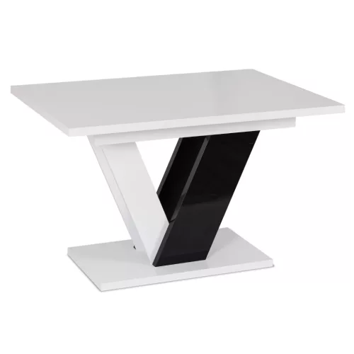 Masă extensibilă de dining 120–160 cm, finisaj alb/negru lucios CLARK