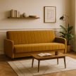 Canapea rabatabilă culoare muștar, tapițerie catifea PORTO