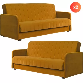   Set 2 buc., canapea extensibilă culoare muștar, tapițerie velur PORTO