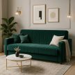 Canapea rabatabilă culoare verde, tapițerie catifea PORTO