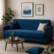 Canapea rabatabilă culoare albastru închis, tapițerie catifea PORTO