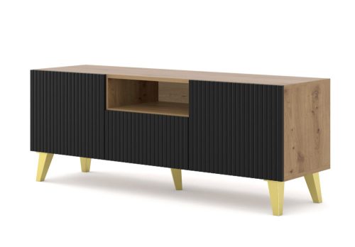  RAVENNA COMODĂ TV 150 CM, CULOARE STEJAR ARTISAN CU UȘI NEGRE  2D1S